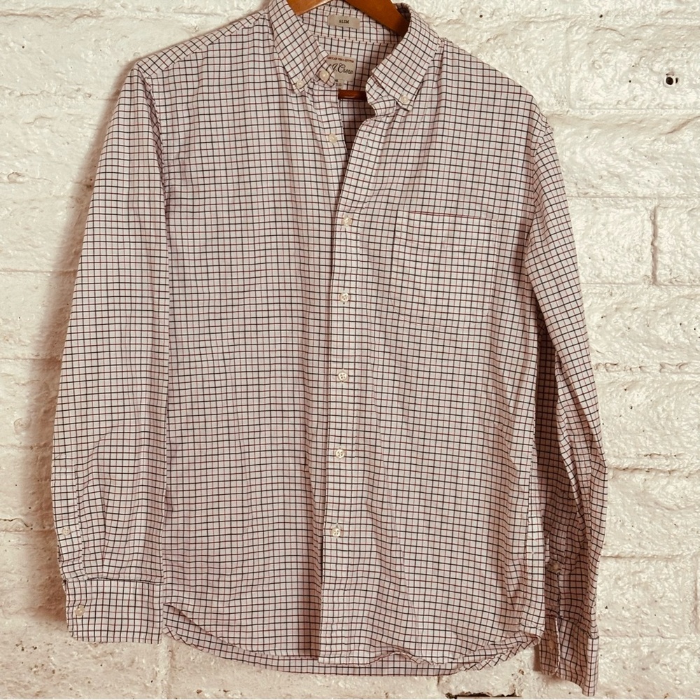 J. Crew Slim Men’s Button Up Shirt Slim Fit Size   M Red & Navywhite